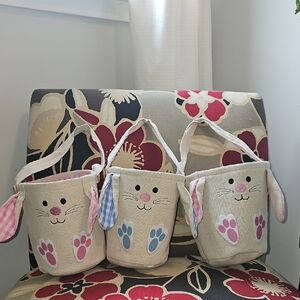 Easter Bunny Fabric Treat Bags/"Baskets" Set of 3, Pink and Blue